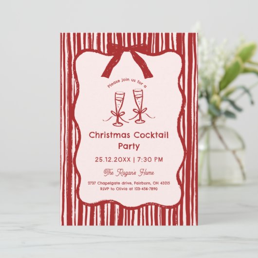 Hand Drawn Whimsical Stripped Frame Christmas 招待状 (スタンド正面)