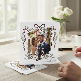 Hand Drawn  Whimsical Swans Photo Card Thank You サンキューカード