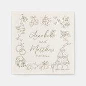 Hand Drawn Whimsical Wedding スタンダードカクテルナプキン (正面)