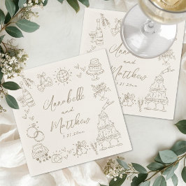 Hand Drawn Whimsical Wedding スタンダードカクテルナプキン