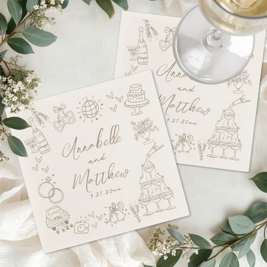 Hand Drawn Whimsical Wedding スタンダードカクテルナプキン