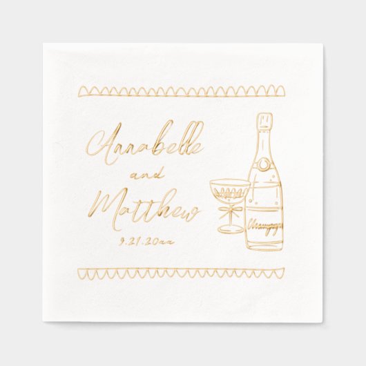 Hand Drawn Whimsical Wedding 箔ナプキン (正面)