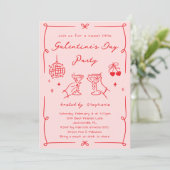 Hand Drawn Whimsy Pink & Red Galentine's Day Party 招待状 (スタンド正面)