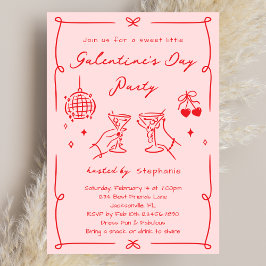 Hand Drawn Whimsy Pink & Red Galentine's Day Party 招待状