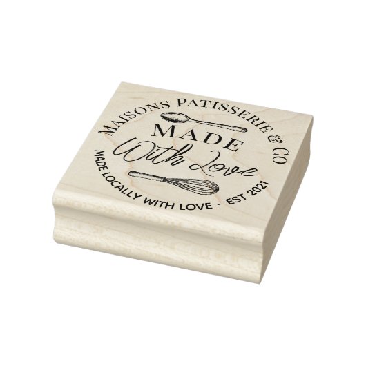 Hand Drawn Whisk Spoon Made With Love Bakery ラバースタンプ (スタンプ)