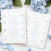 Hand Drawn White and Dusty Blue Wedding プログラム