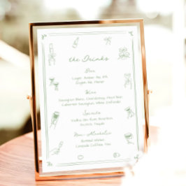 Hand Drawn White and Green Bar Drink Menu ポスター