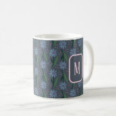 Hand-Drawn Wildflower Blue Moody Floral Monogram コーヒーマグカップ (正面右)