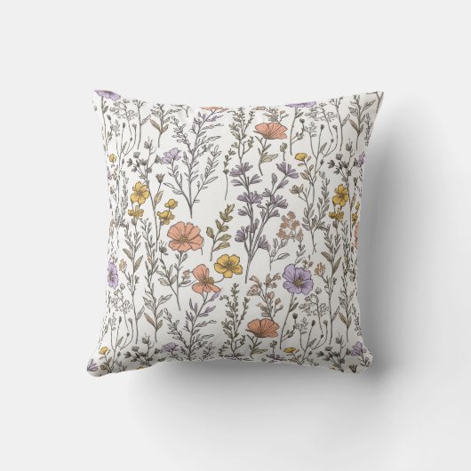 Hand-Drawn Wildflower Pattern  クッション (裏面)