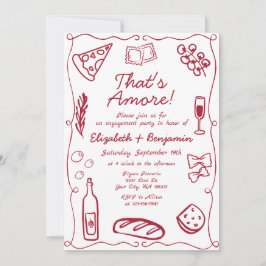 Hand Drawn Wine Red Retro Italian Engagement Party 招待状