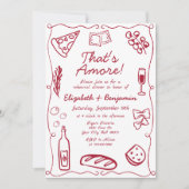 Hand Drawn Wine Red Retro Italian Rehearsal Dinner 招待状 (正面)