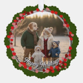 Hand Drawn Winter Berries Wreath Photo オーナメントカード (正面)