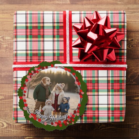 Hand Drawn Winter Berries Wreath Photo オーナメントカード (インサイチュ (ギフト))