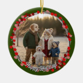 Hand Drawn Winter Berries Wreath Photo セラミックオーナメント (正面)