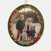 Hand Drawn Winter Berries Wreath Photo セラミックオーナメント (左)