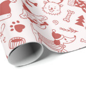 Hand-Drawn Winter Dog Doodle Wrapping Paper Roll ラッピングペーパー (ロールコーナー)