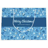 Hand Drawn Winter Pattern Blue Large Gift Bag ラージペーパーバッグ (正面)
