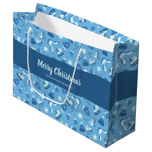 Hand Drawn Winter Pattern Blue Large Gift Bag ラージペーパーバッグ (正面アングル)