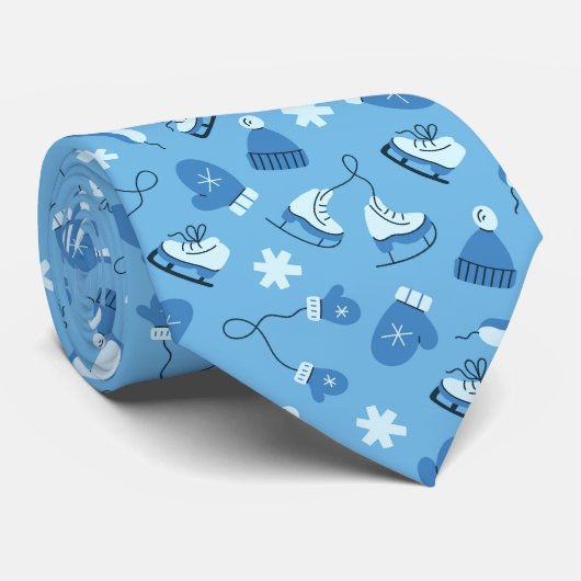 Hand Drawn Winter Pattern Blue Neck Tie ネクタイ (ロール)