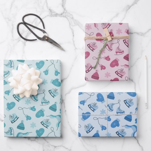 Hand Drawn Winter Pattern Mix Wrapping Paper Set3 ラッピングペーパーシート (正面)