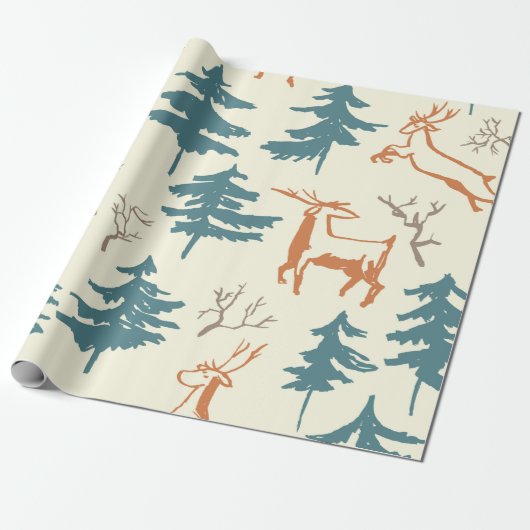 Hand drawn winter seamless pattern with deer and p ラッピングペーパー (アンロールド)