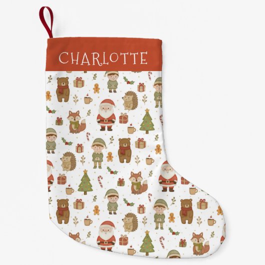 Hand Drawn Woodland Animals Christmas Stocking スモールクリスマスストッキング (正面)