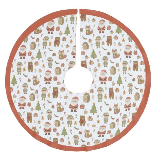 Hand Drawn Woodland Animals Christmas - Tree Skirt ブラッシュドポリエステルツリースカート (正面)