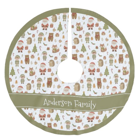 Hand Drawn Woodland Animals - Christmas Tree Skirt ブラッシュドポリエステルツリースカート (正面)