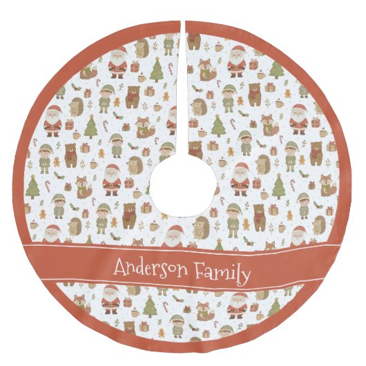 Hand Drawn Woodland Animals - Christmas Tree Skirt ブラッシュドポリエステルツリースカート (正面)