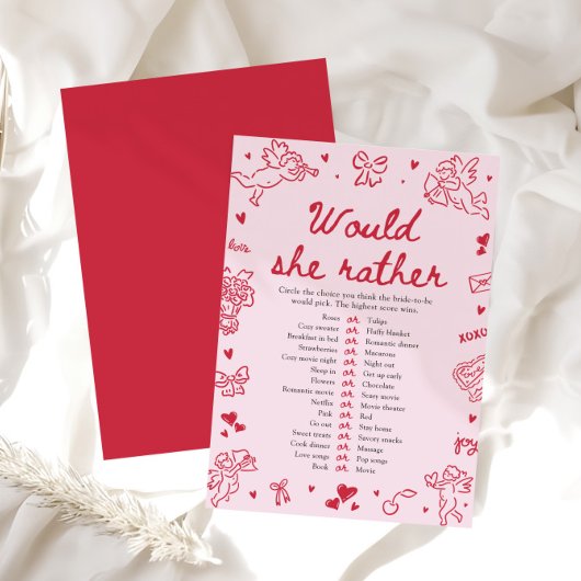 Hand Drawn Would She Rather Bridal Shower Game 招待状