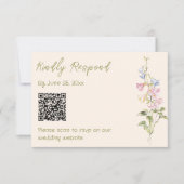 Hand Drawn Written Floral Summer Wedding QR Code 出欠カード (正面)
