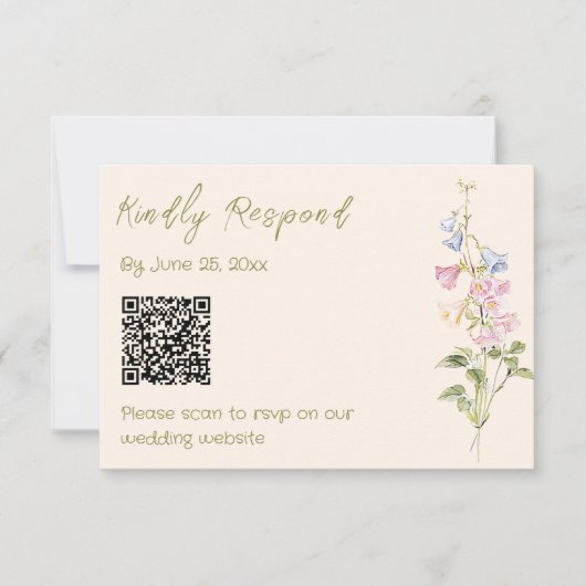 Hand Drawn Written Floral Summer Wedding QR Code 出欠カード (正面)