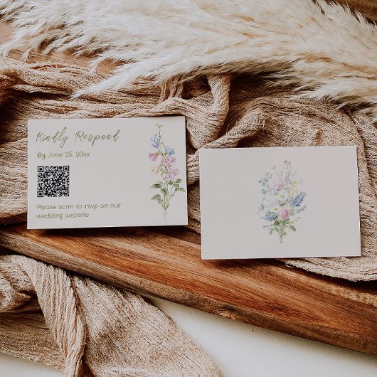 Hand Drawn Written Floral Summer Wedding QR Code 出欠カード
