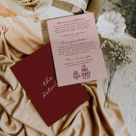 Hand Drawn Written Pink Burgundy Wedding Details エンクロージャーカード