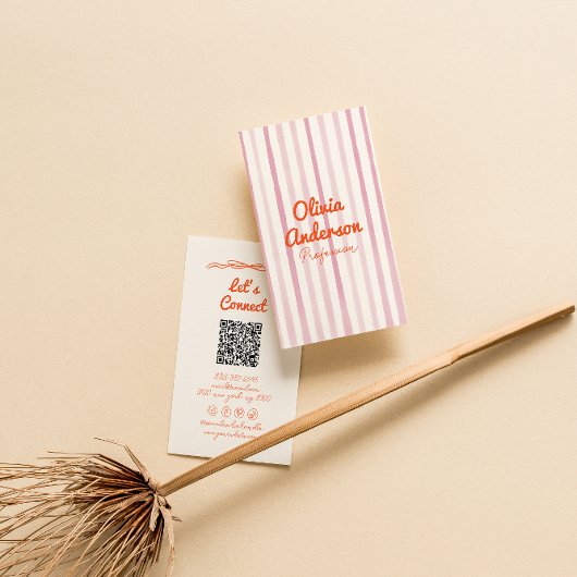 Hand Drawn Written Pink Orange Whimsy Boho QR Code 名刺