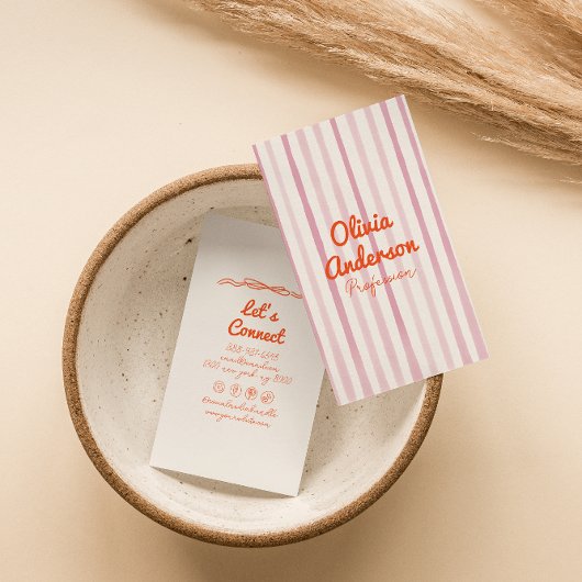 Hand Drawn Written Pink Orange Whimsy Boho Unique 名刺