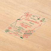 Hand Drwan Christmas Doodles Ugly Sweater Party アクリル招待状 (レイダウン)