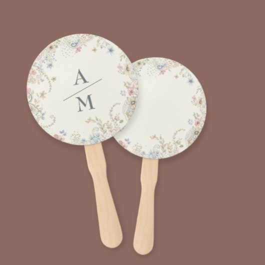 Hand Fan Custom Floral with Initials - Romantic ハンドファン