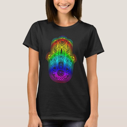 Hand Fatima Eye Rainbow Style Mandala Tシャツ (正面)