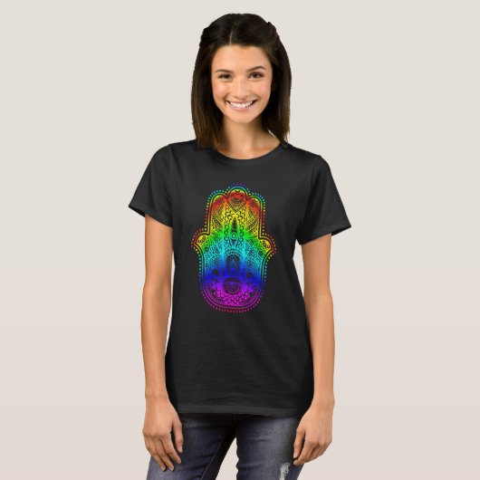 Hand Fatima Eye Rainbow Style Mandala Tシャツ (正面フル)