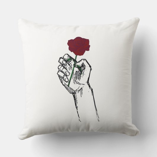 Hand Holding Rose Minimal Art – Elegant Floral Cus クッション (裏面)
