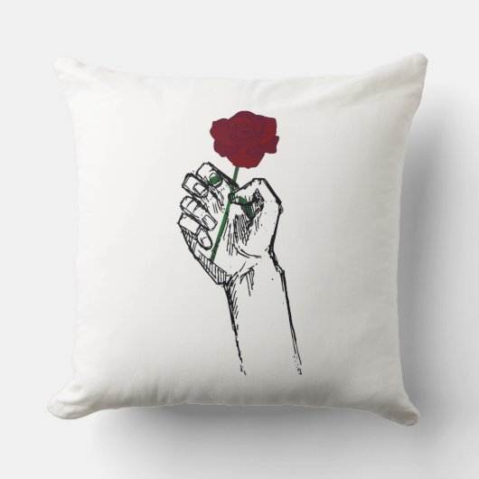 Hand Holding Rose Minimal Art – Elegant Floral Cus クッション (正面)