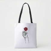 Hand Holding Rose Minimal Art – Elegant Floral Des トートバッグ (正面)