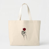 Hand Holding Rose Minimal Art – Elegant Floral Des ラージトートバッグ (正面)