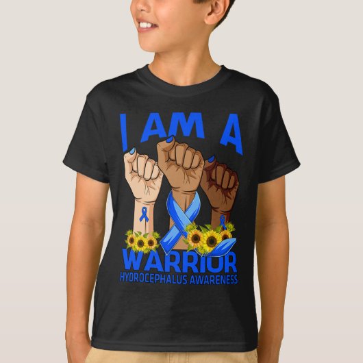 Hand I am A Warrior Hydrocephalus認識度サンフロロ Tシャツ (正面)