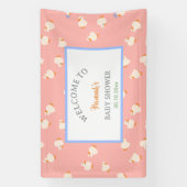 Hand Illustrated Baby Ducks Pink Baby Shower Party 横断幕 (縦)