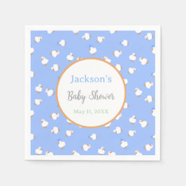 Hand Illustrated Cute Ducks Blue Baby Shower スタンダードカクテルナプキン