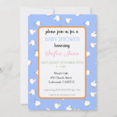 Hand Illustrated Cute Ducks Kids Blue Baby Shower 招待状 (正面)