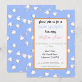Hand Illustrated Cute Ducks Kids Blue Baby Shower 招待状 (正面/裏面)