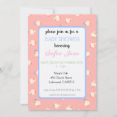 Hand Illustrated Cute Ducks Kids Pink Baby Shower 招待状 (正面)